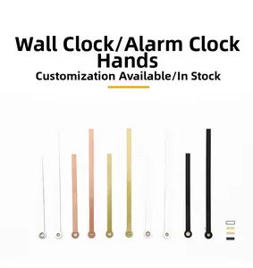 Detailed clock hands set in white, gold, rose gold, and black finishes on white background