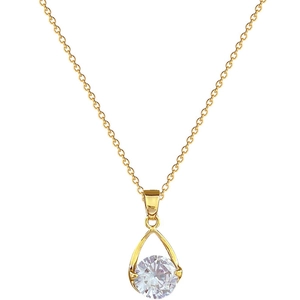 Elegant gold titanium steel necklace featuring a teardrop pendant with sparkling zircon
