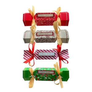 Set of 4 Christmas cracker candy boxes in festive red, green and striped patterns