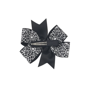 Halloween spider web pattern triple layered bow hair clip with back metal alligator clamp