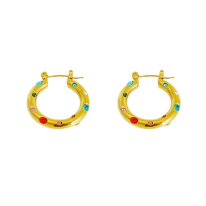 18K gold plated stainless steel hoop earrings with colorful zircon and pearl inlays