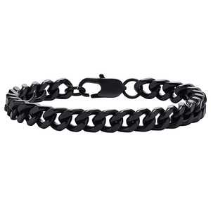 Close-up of black Cuban link bracelet with high-gloss finish and secure lobster clasp