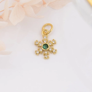 18k gold plated snowflake pendant with sparkling green and white cubic zirconia