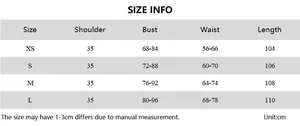 Detailed size chart for floral slit spaghetti strap dress with bust and waist measurements