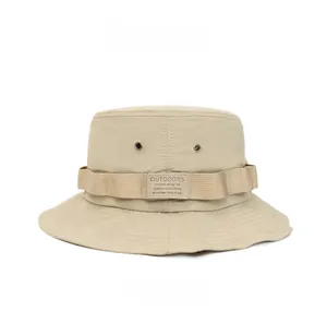 Detail view of quick-dry sun hat showing side metal vents and decorative outdoor webbing