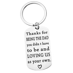 Porte-clés en acier inoxydable pour papa avec message de remerciement gravé et cœur