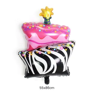 Detail view of 55x86cm colorful layer cake balloon with zebra print for birthday decor