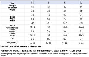 Size chart for women's ruched top showing measurements for XS to L in centimeters