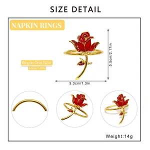 Size chart showing dimensions of the rose napkin ring with red crystal and gold finish