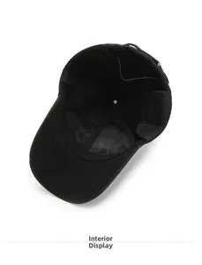 Interior view of winter baseball cap showing warm black fleece lining for men