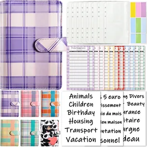 A6 Budget Binder Notebook PU Leather Gingham Pattern Loose Leaf Planner With Zipper Envelopes And Expense Sheets