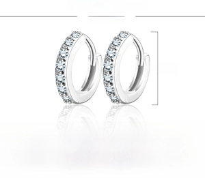 Detailed technical specification chart for 13mm silver earrings with light blue crystals
