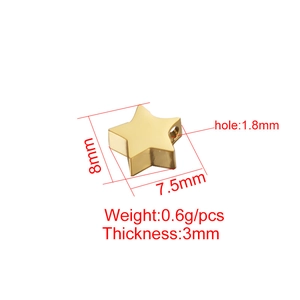 Polished gold stainless steel star bead 8x7.5x3mm with 1.8mm hole for jewelry DIY