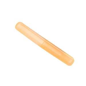 Portable light orange travel toothbrush case with a translucent cylindrical storage design