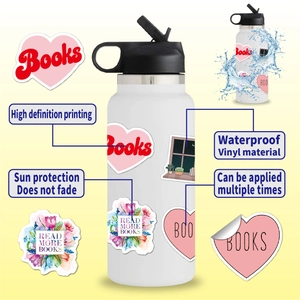 100pcs waterproof vinyl reading stickers featuring book and floral designs for laptops