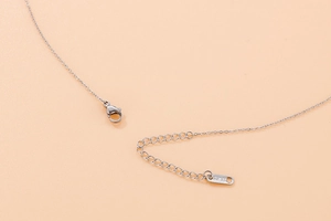 Detail of silver S925 sterling silver necklace extender chain and spring clasp closure