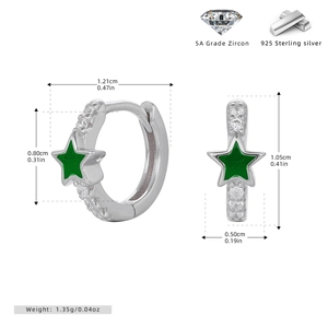 Detailed dimensions of 925 sterling silver star hoop earrings with 5A grade zircon