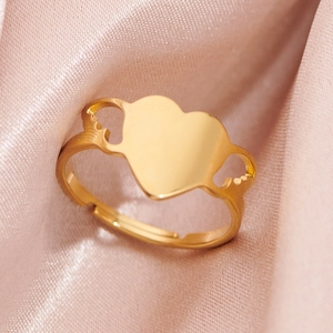 Heart Ring Stainless Steel Adjustable Open Ring Hollow Wing Minimalist Vintage Style Jewelry For Women