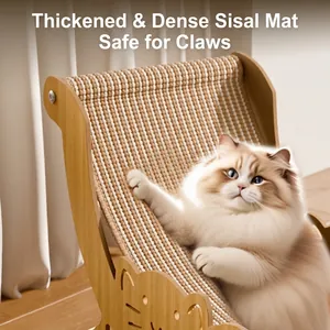 Durable sisal cat scratching lounge bed with a sturdy natural wooden frame and sisal mat
