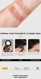 Three-step tutorial for applying dark brown hairline shadow powder with a built-in puff