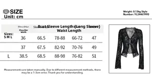 Detailed size chart for the ruffle sleeve chiffon blouse with precise measurements in cm