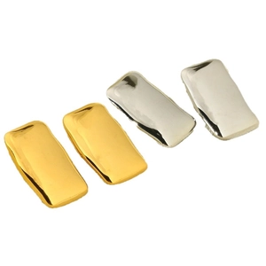 Polished rectangular stainless steel stud earrings in gold and silver mirror finish