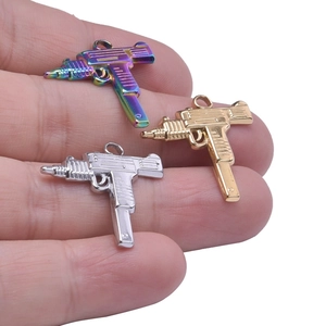 Mini Uzi submachine gun pendants in gold, silver and rainbow colors for DIY jewelry