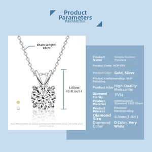 Detailed parameter chart of 1 carat D-VVS1 moissanite S925 silver necklace dimensions