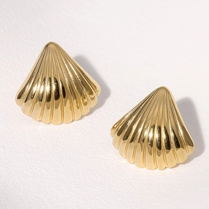 Shell Stud Earrings Stainless Steel 18K Gold Plated Fan Shaped Minimalist Dainty Jewelry For Women