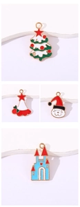 Detailed view of colorful Christmas alloy enamel charms including tree and cat shapes