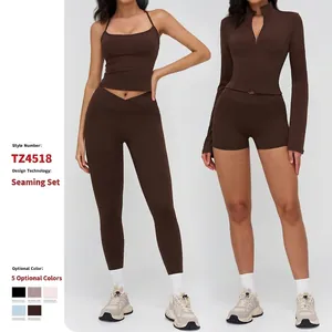 Women Yoga Bra Jacket Leggings Shorts Flared Pants Nylon Spandex High Stretch Cross V-Waist With Pockets Activewear Outfit