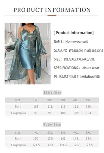 Size chart detail for plus size teal homewear suit with robe and nightdress set