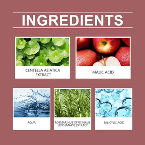Detail showing Centella Asiatica, Salicylic Acid, and Malic Acid skincare ingredients