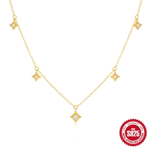 925 Sterling Silver Gold Plated Star Clavicle Necklace Dainty Pendant Zircon Inlaid Layering Jewelry For Women