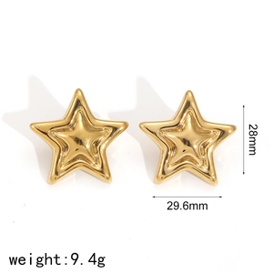 Pair of polished gold star stud earrings in minimalist 3D five-point star shape design