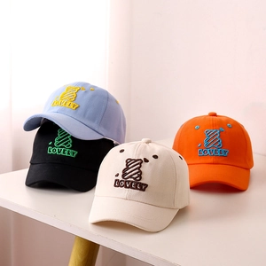 Cute kids baseball cap with bear embroidery and lovely lettering in four vibrant colors