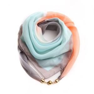 Silk chiffon scarf with a golden magnetic ball buckle shown on a white background