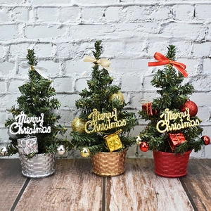 Artificial Mini Christmas Tree PVC Desktop Decoration With Merry Christmas Sign Bow Balls Ornaments Holiday Party