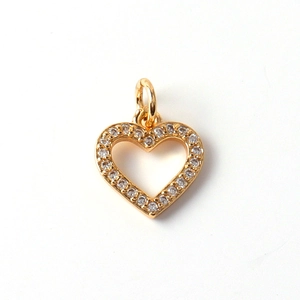 Elegant gold plated hollow heart pendant with sparkling white cubic zirconia stones
