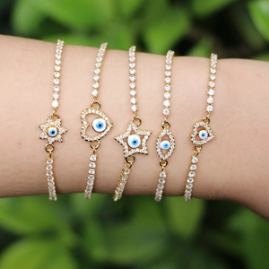Fashion Copper Zirconia Evil Eye Bracelet For Women Adjustable Gold Plated Heart Star Geometric Charm Bracelet Jewelry Gift