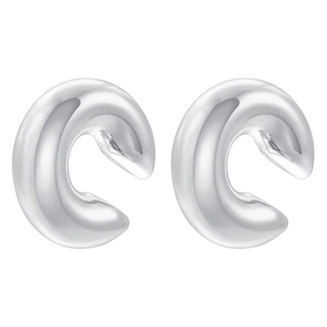 Polished silver irregular C-shaped twist ear cuff earrings with smooth metallic finish