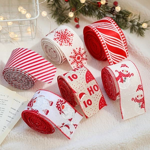 Christmas Decorative Ribbon Burlap Fabric Snowflake Snowman Print Holiday Home Party DIY Decor Gift Wrapping Accessory