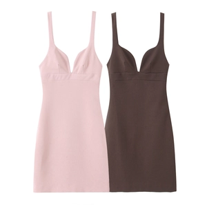 Women Elegant Bow Decor Deep V Neck Sling Mini Dress High Waist A Line Sleeveless Party Clubwear Sexy Solid Short Dress