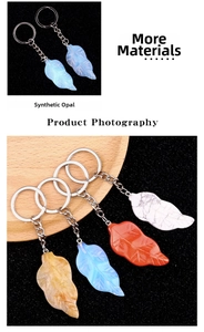 Detailed view of leaf-shaped gemstone pendants with assorted synthetic opal textures