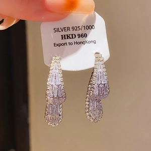 Macro d'étiquette en argent 925 et boucles d'oreilles à pampilles avec zircones