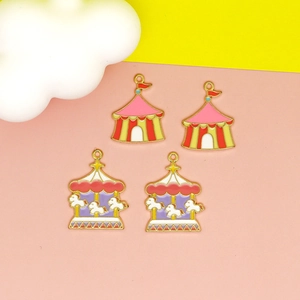 Cute circus enamel charms with carousel and tent pendants for DIY jewelry and keychains