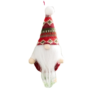 Christmas gnome plush pendant ornament in festive red, green, and white colors
