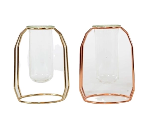 Jarrones de tubo geométricos en metal dorado y oro rosa para hidroponía moderna en casa