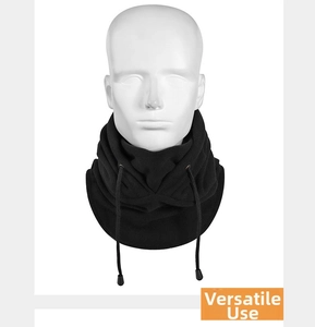 Detail of windproof cycling hood featuring adjustable drawstring and thick fleece texture