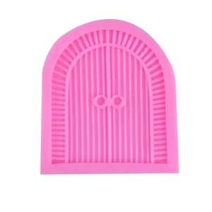 Pink cartoon fairy door silicone mold with vertical stripe texture for cake fondant decoration